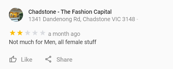 Chadstone google review paddy