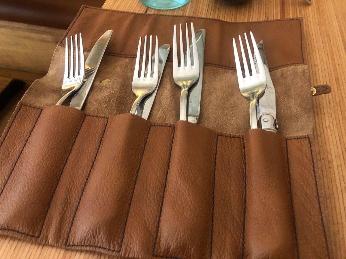 cutlery in leather case at atlas dining