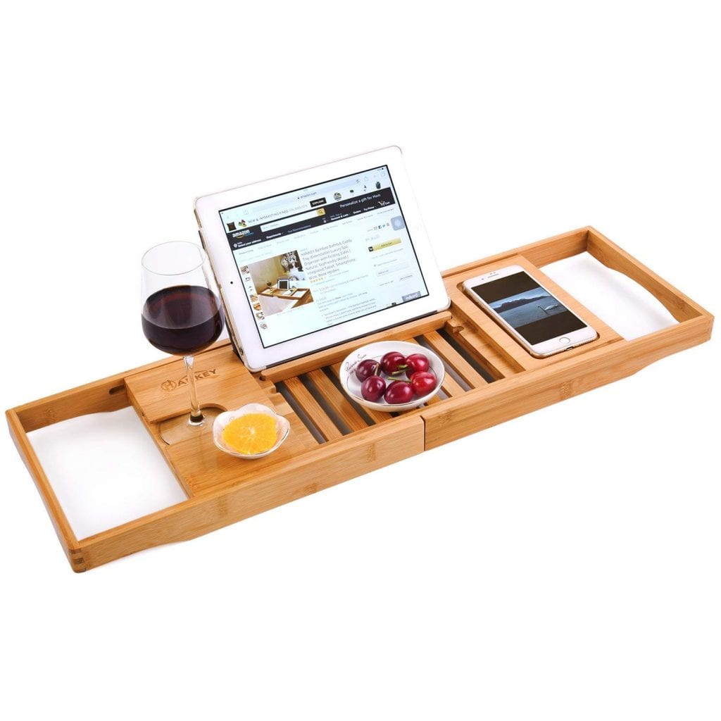 bath caddy with wine holder and ipad stand