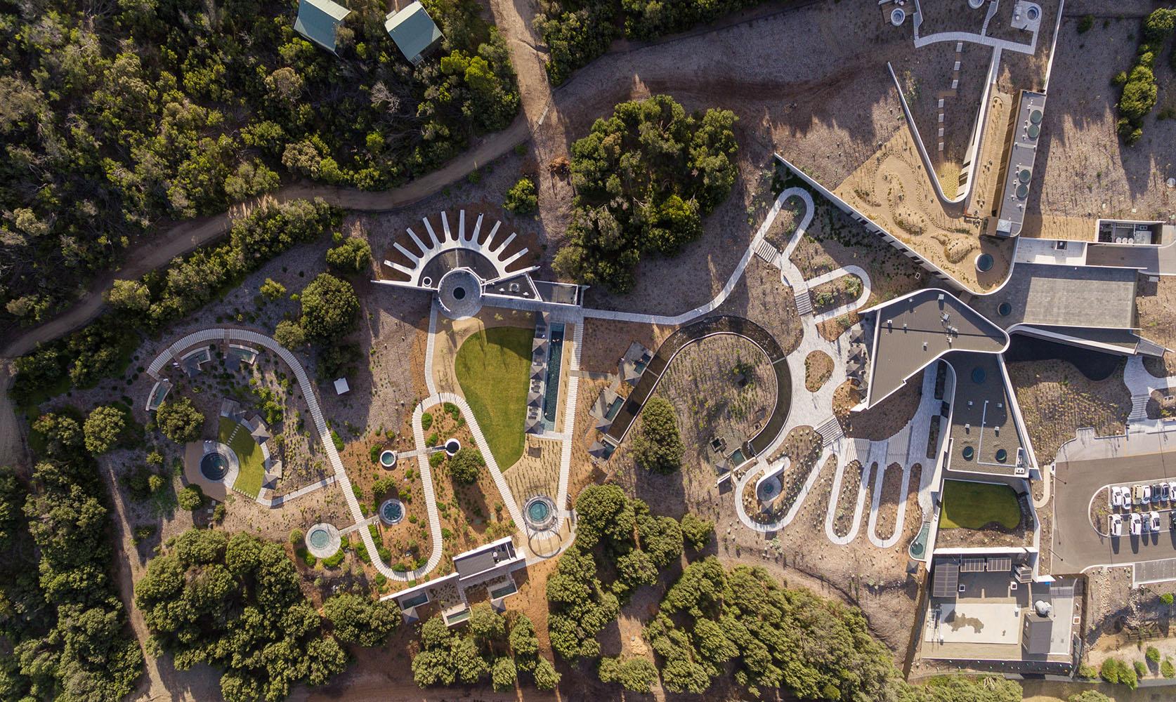 Aerial view of Alba Thermal Springs and Spa grounds, Mornington Peninsula
