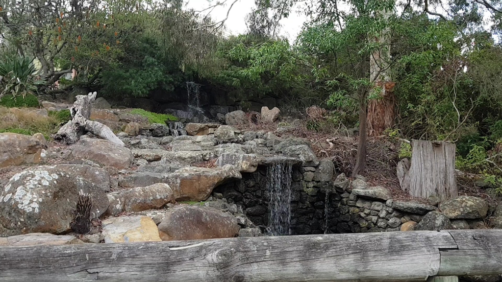 waterfall at ballarat bird world