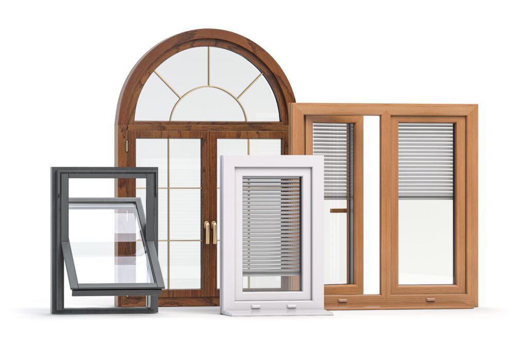 Windows of different types isolated on white. 3d illustration